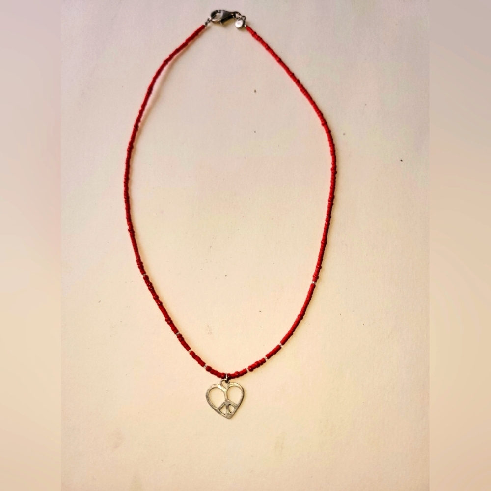 Silpada Red Beaded Necklace with Silver Heart Pendant